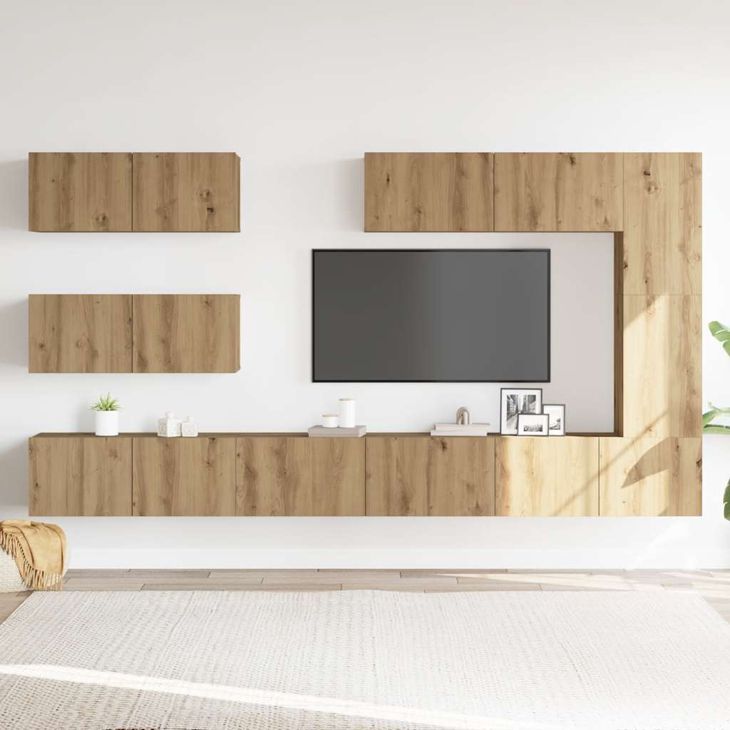 7-Cz. Zestaw Szafek Tv, Dąb Artisan, Materiał Drewnopochodny