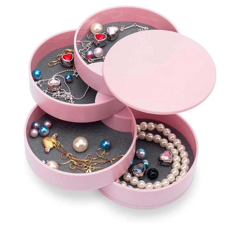 

Creative Rotating Multi-layer Jewelry Storage Box, Foldable Grid Design, Can Store Earrings, Necklaces, Rings, Bracelets, Etc розовый