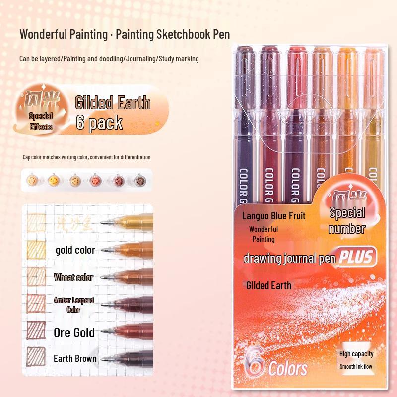 Blue Fruit Glitter Pen & Cartoon Artist Retro Paintbrush - DIY Color Journal for Students