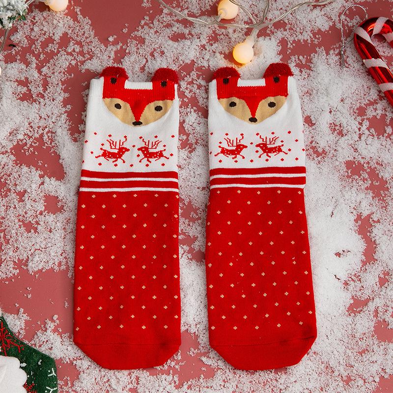 Women's Red Christmas Mid-Tube Socks - Cute Japanese Style Wedding Design