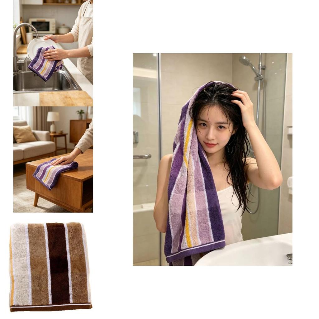 Cotton Striped Face Towel With Absorbent Thickened Fabric For Home Use Adults