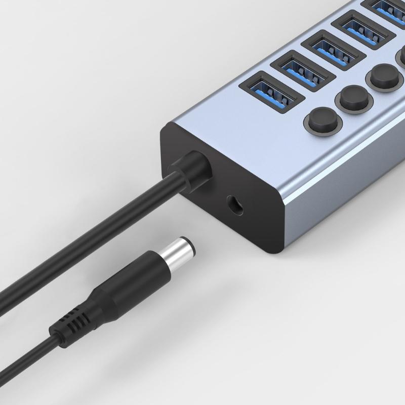 USB Hub,4Port USB3.0 Hub with Type C Adapters USB Splitters Individual On f Switches DC12V Charging 5Gbps Transfer
