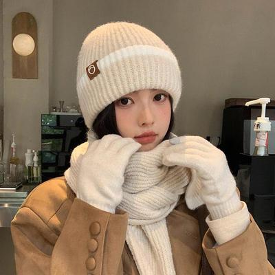Dámská luxusní zimní vlněná čepice, rukavice a šála - Hřejivá, módní ochrana proti chladu