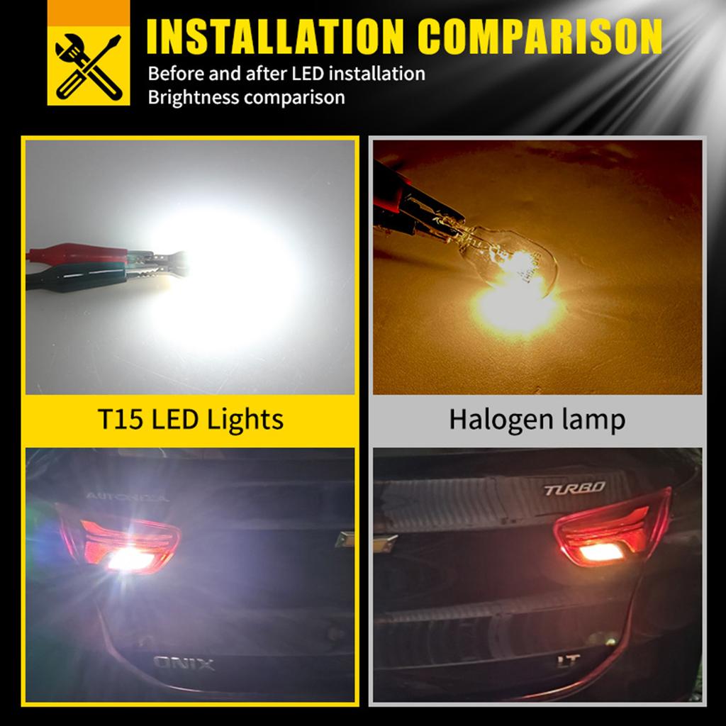 2PCS Canbus T15 W16W LED Car Reverse Back up Lights Lamps 912 921 916 917 920 922 DRL Lights 12V 6000K Super Bright White Bulbs