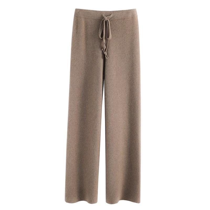 Dámské kalhoty se širokými nohavicemi z měkké vlny na podzim/zimu - Bílé splývavé pletené kalhoty v mopovacím stylu