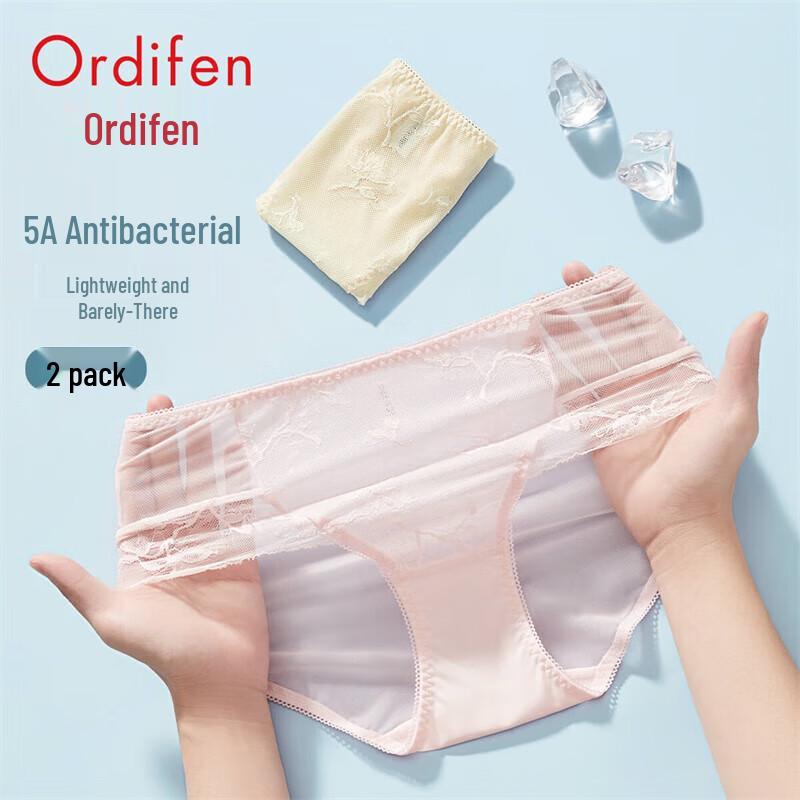 Audifen Women's Ultra-Thin Lace Embroidered Mid-Waist Briefs 2-Pack