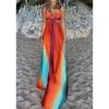Sexy Gradient Sling Strand Langes Kleid Frauen Vintage Ärmelloses Schnüren Aushöhlen Rohr Kleider Weibliche Chic Street Party Urlaub
