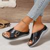 Large Size Buckle Women's Slippers Summer New Slope Heel Sandals Cross Belt Beach Cool Slippers Women