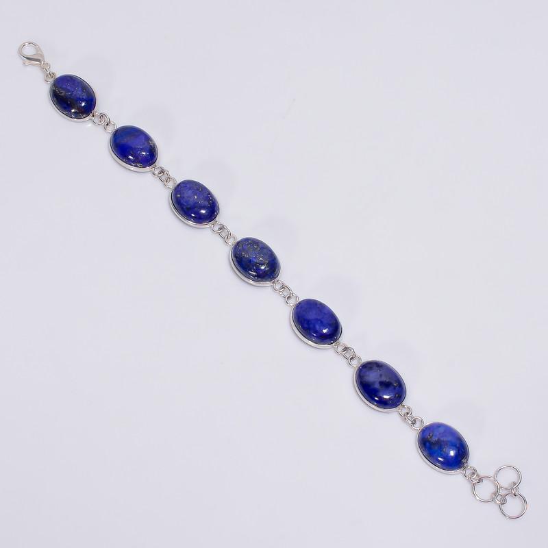 

Fabulous Top Grade Qualite 100% Natural Lapis Lazuli Oval Shape Ethnic Style Handmade Jewelry 925 Steling Silver Bracelet 7-8 WSJ-4646 7-8 синій