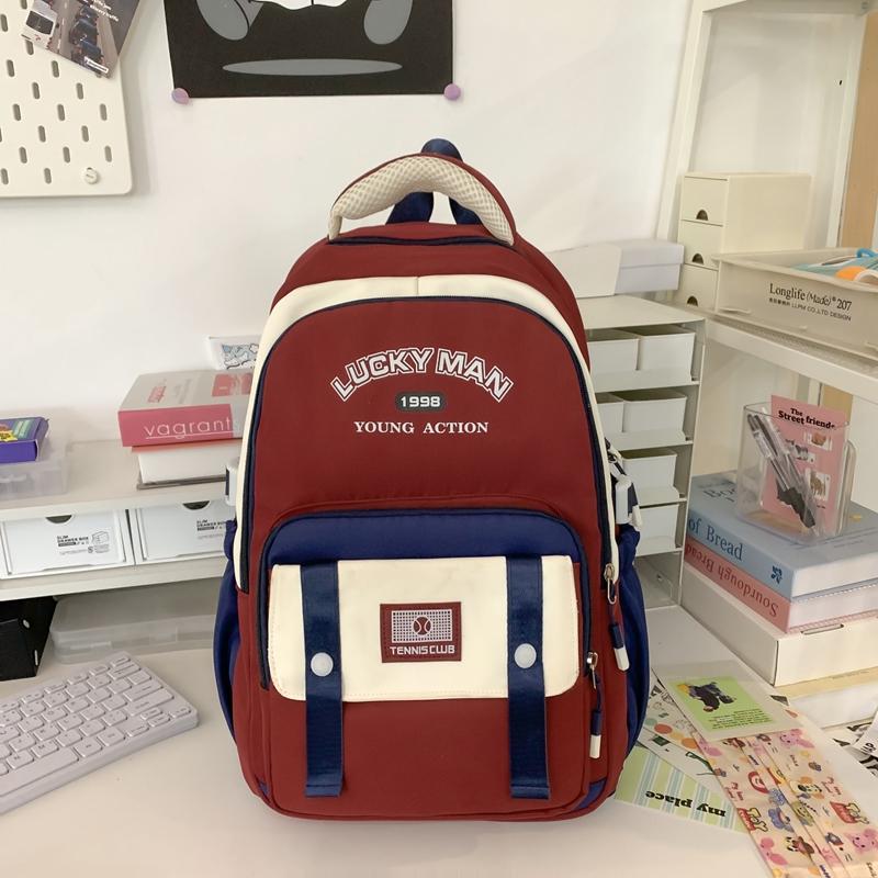 Middle School Student Schoolbag Women's Campus Large Capacity Backpack Men Color Block Backpack