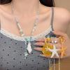 Bohemian Starfish Pendant Necklace - Ocean Style Beaded Sweater Chain Accessory for Women