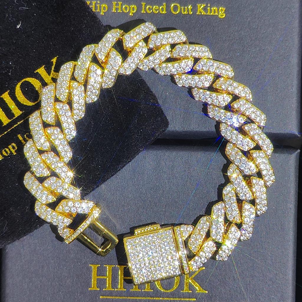 Hip Hop 15mm Micro CZ Iced Out Personality Prong Miami Cuban Link Bracelet Fashion Gift for Man and Woman Unisex