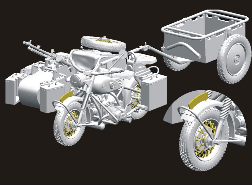 great wall hobby II Wojna Światowa Niemiecki Motocykl Wojskowy z Przyczepą R75 Plastikowy Zestaw Modelarski L3510 1/35 (2 typy) (Wojskowy)