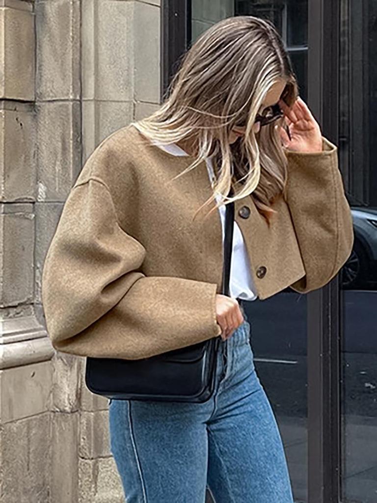 2023 Merlad Style Brown Woolen Coat: European & American Autumn/Winter Short Women's Top