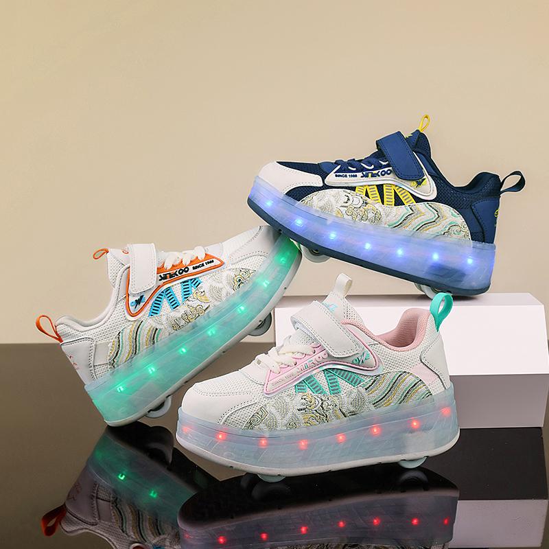TUINANLE Rollschuhe mit vier Rädern, Laufschuhe für Jungen und Mädchen, können laufen, rutschen und schrumpfen, Blinklichter für Schüler