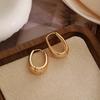 Hong Kong Style Retro Light Luxury Gold Plain Ring Earrings Women'S High Sense Niche Design Geometric Oval Fashion Trend Ear Buckle