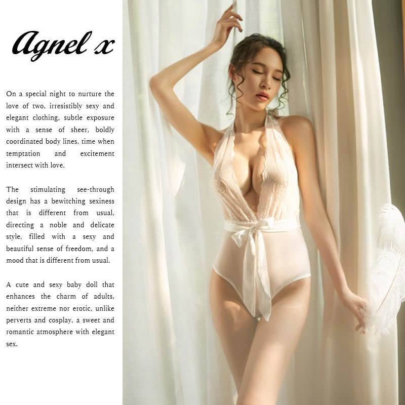 Sexy Lingerie Inner Underwear Nightwear One Piece Setup X034 [Agnel x] See-Through Women's (White, XL)
