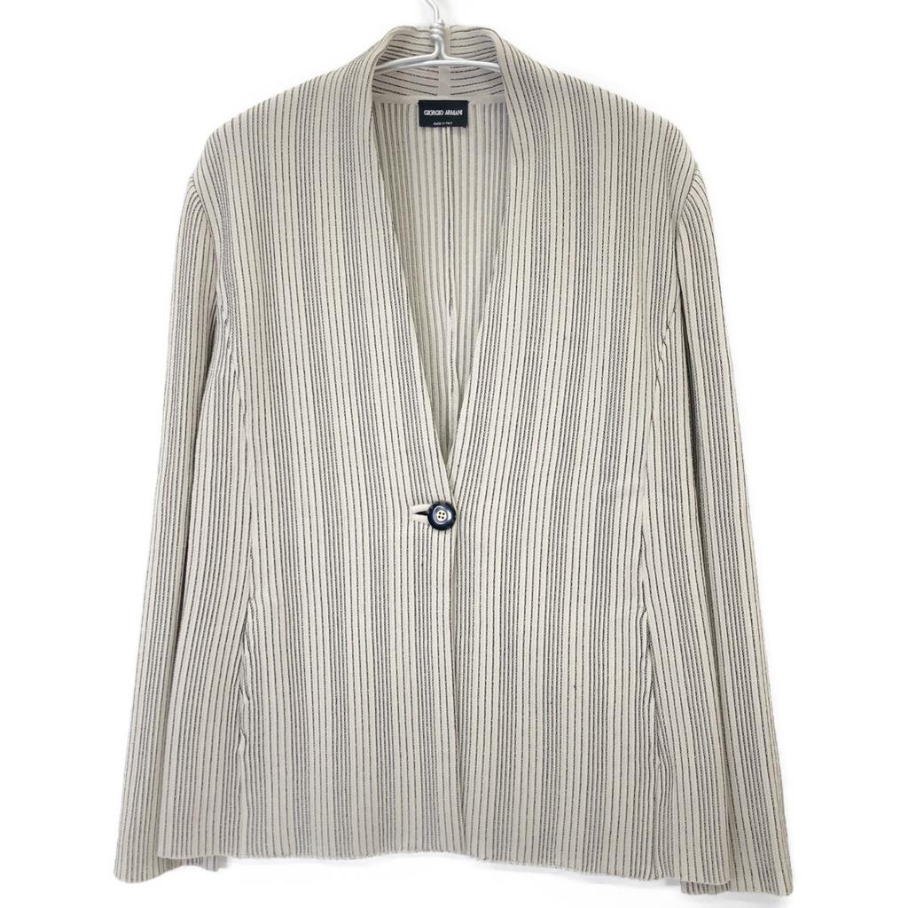 Giorgio Armani 6HAG09 AM30Z Beige Stripe 1B Collarless Knit Jacket Jacket 48 beigeUsed