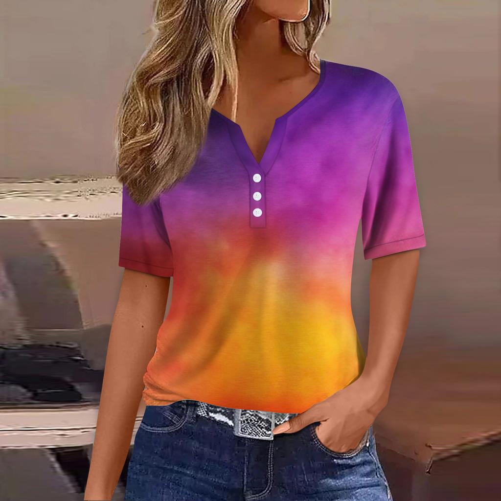 Women's T Shirt Tee Print Button Short Sleeve Daily Weekend Fashion Basic V, Neck Regular Top