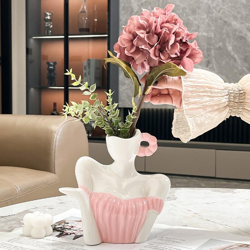Ceramics Vase Unusual Shape Vases Modern Aesthetic Ikebana Flowers Planters Elegant Household Table Center Glass Ornaments