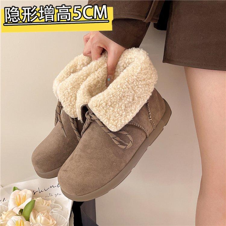 Retro lapel short tube thick-soled snow boots women's winter 2025 new round head snow boots lace-up Mori cotton boots