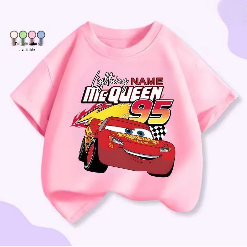 Children's Anime Sports Car Cotton T-shirt - Summer 2026 European & American Fashion