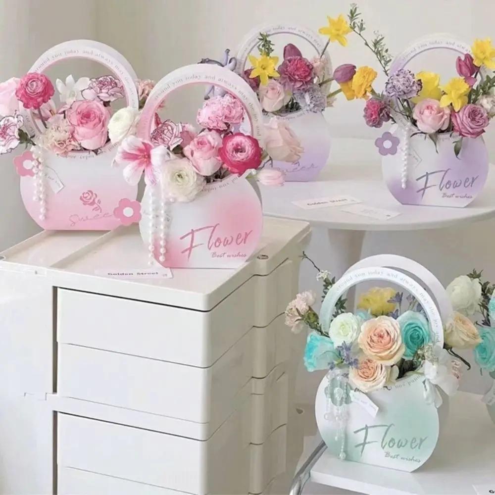 

2pcs Foldable Handheld Flower Box Paper Flower Arrangement Box Valentine s Day Gift рожевий