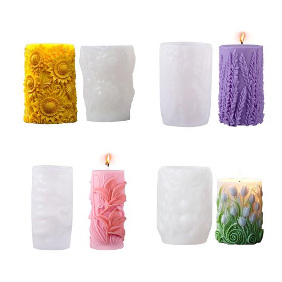 Flower Cylinder Candle Molds Sunflower/Lavender/Lily Flower Pillar Candle Mold 3D Silicone Resin Casting Mold for Soap