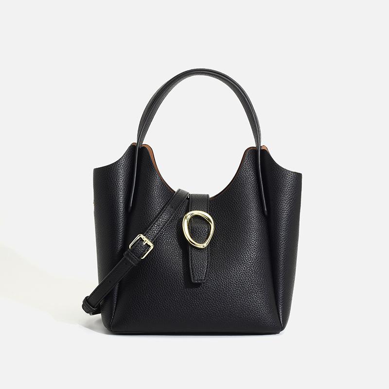 

Soft leather basket bag 2024 spring new vintage niche commuter bag large capacity handbag bucket crossbody bag Default чёрный