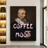 Modern Art Poster Coffee Mood Funny Alter Art Prints Portrait Man with Coffee Cup Canvas Painting Pink Quote Baroque Wall Decor