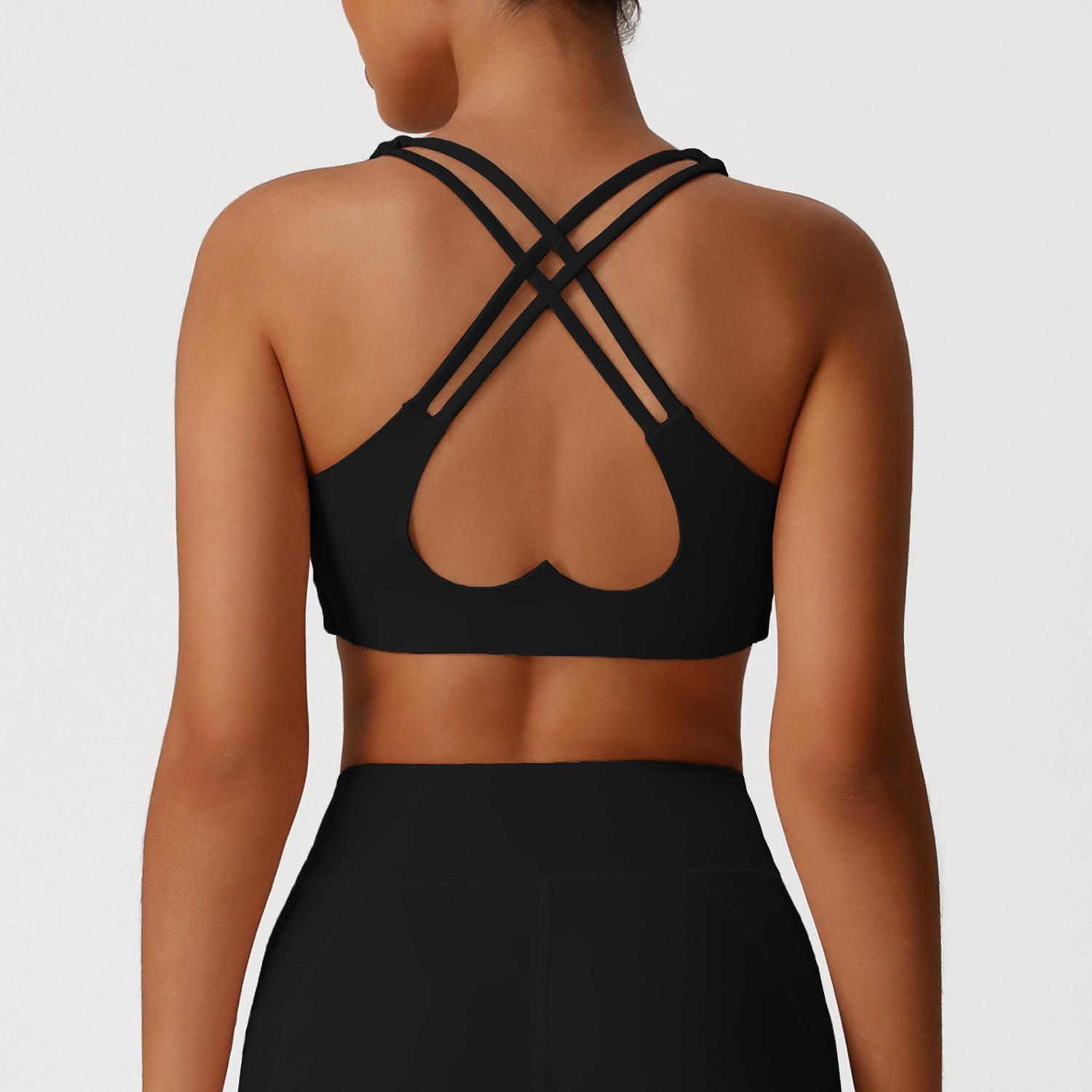 Women s Cross Back Sports Bra High Impact Workout Yoga Crop Top with Removable Pads S