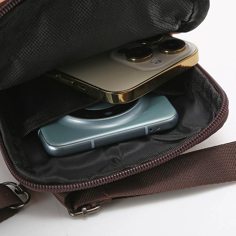 Genuine Leather Crossbody Phone Bag for Men & Women, Compact Shoulder Pouch with Zipper, Card Slots & Snap Pocket, Everyday Travel Wallet