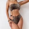 Tuta sexy da donna con stampa leopardata, doppia fila di catena con anelli O, taglio in vita, body comodo