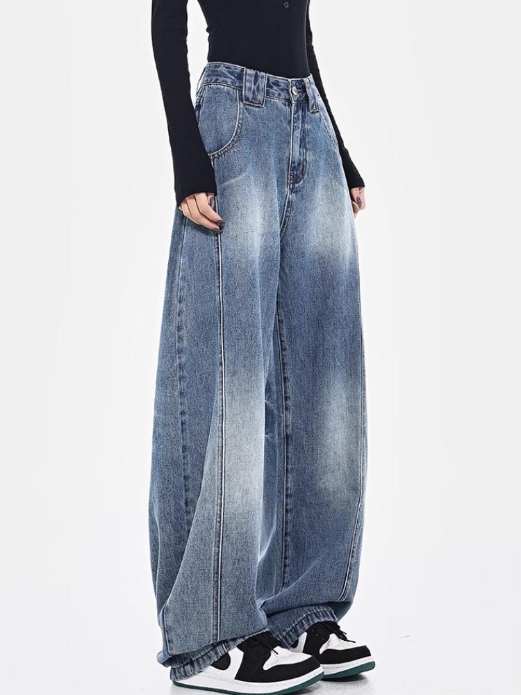 90. léta Modré volné džíny High Street Dámské Americký styl Vintage Wash Kalhoty se širokými nohavicemi Základní Jednoduché Ležérní Módní Volné kalhoty