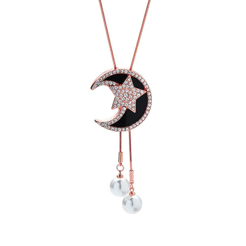 

Gold Rose Elegant And Platinum Long Necklace With Cosmic Star And Charm Moon розового золота