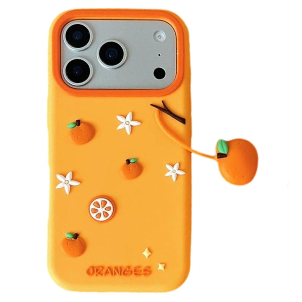 For iPhone 17 Pro Max Silicone Case Cute Orange Shape Pendant Shockproof Phone Back Cover