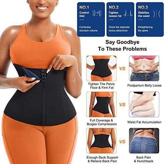 Girdle Fitness Yoga da Donna Tre File di Fibbia Cerniera Cintura Addominale Sudorazione Abbondante Modellante Vita Rientranza Pancia Cintura Sportiva