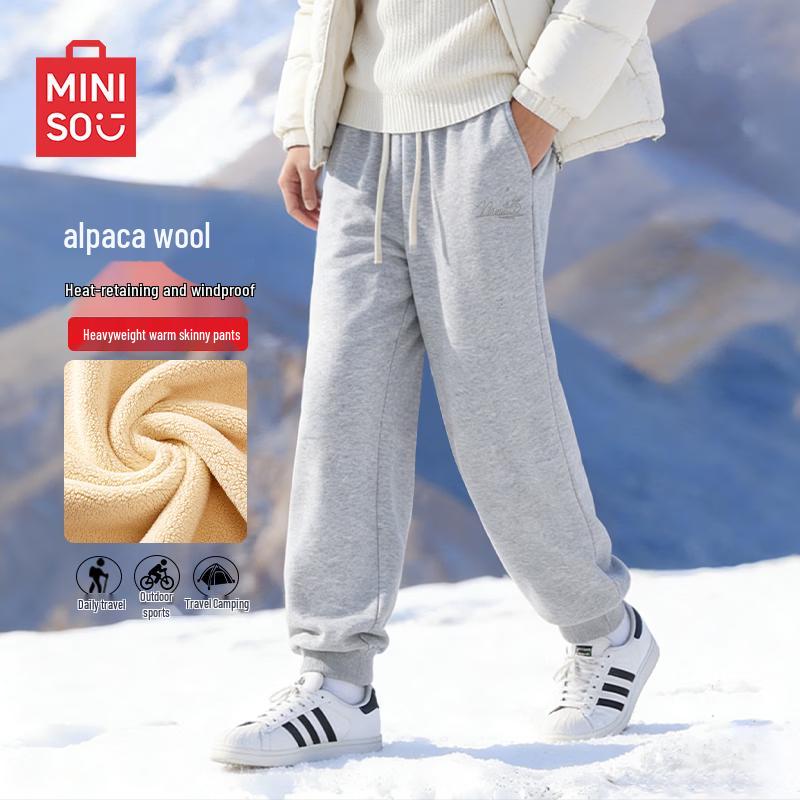 MINISO Men s Alpaca Fleece Lined Tapered Jogger Pants M