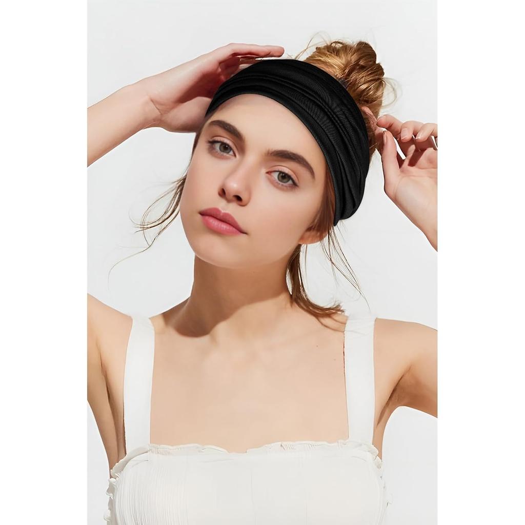 Wecoe Headbands for Women, 6pcs Fashion Knotted Headbands Wide Elastic Thick Turban Headbands for Wigs African Hair Head Wrap Sweat Headbands Workout