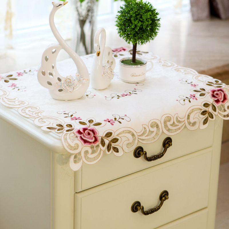 High-End Embroider Bedroom Nightstand Cover Fabric Craft Cover Cloth Embroidered Idyllic European Dust Towel Tablecloth Tablecloth Square Towel