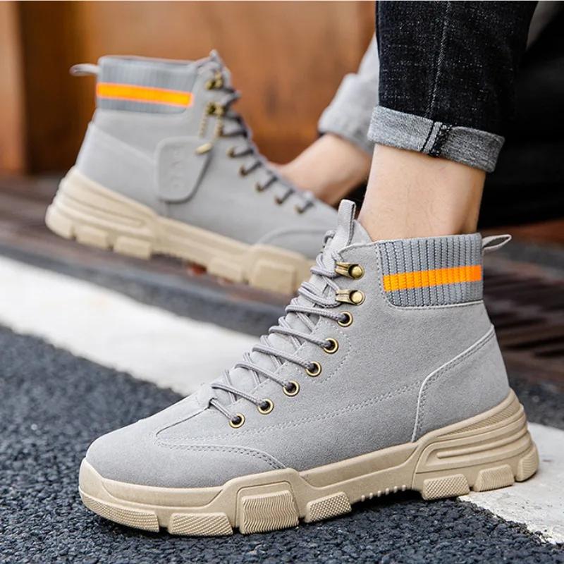 Men Boots New Autumn Anti Slip Men's Trendy Shoes Breathable High Top Lace Up Comfort Thick Bottom Platform Workwear Boots