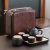 Japanese Black Pottery Tea Set with Handle Teapot, Dry Brew Tray, and Portable Bag for Home, Office, or Travel.