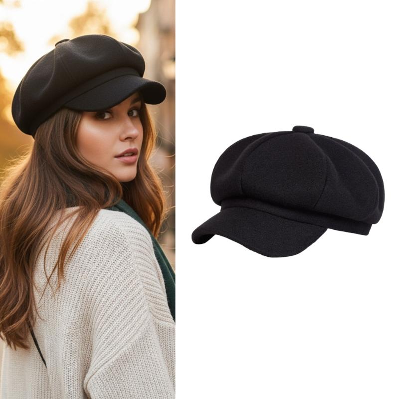 Soft Warm Winter Painters Cap With Solid Color Cotton Newsboys Cabbie Hat For Women Casual Outfit Everyday Essential
