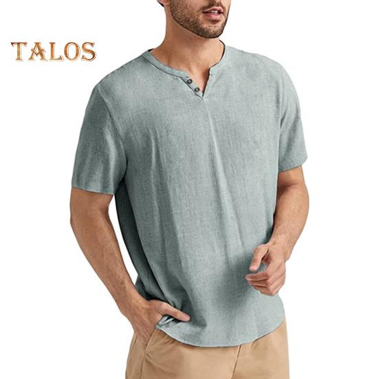 Мужская хлопковая футболка с V-образным вырезом, однотонная повседневная футболка с короткими рукавами, дышащая летняя свободная футболка для повседневной жизни, спорта, путешествий M серый