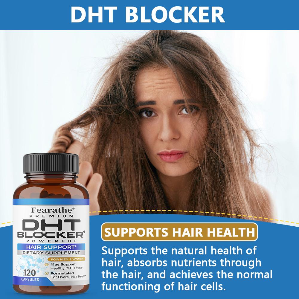 DHT Blocker Capsules Hair Support Supplement with Saw Palmetto & Biotin, 120 Vegan Capsules for Men & Women