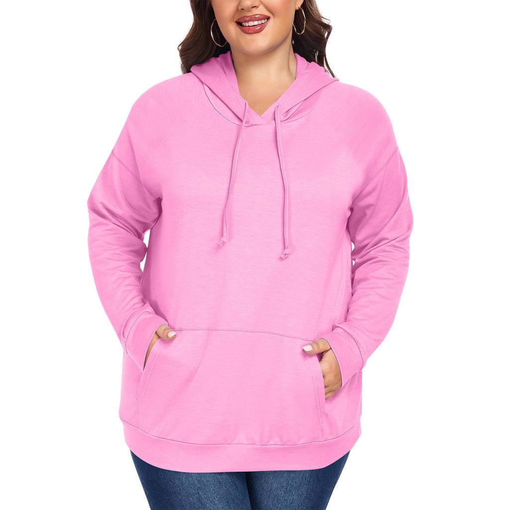 Women's  Casual Large Sized Long Sleeved Hooded Solid Color Sweatshirt