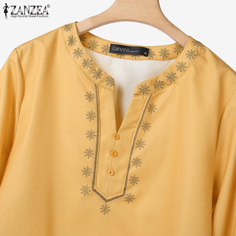 ZANZEA Women Long Sleeve Print Blouse and Pants Casual Two Piece Suit Sets