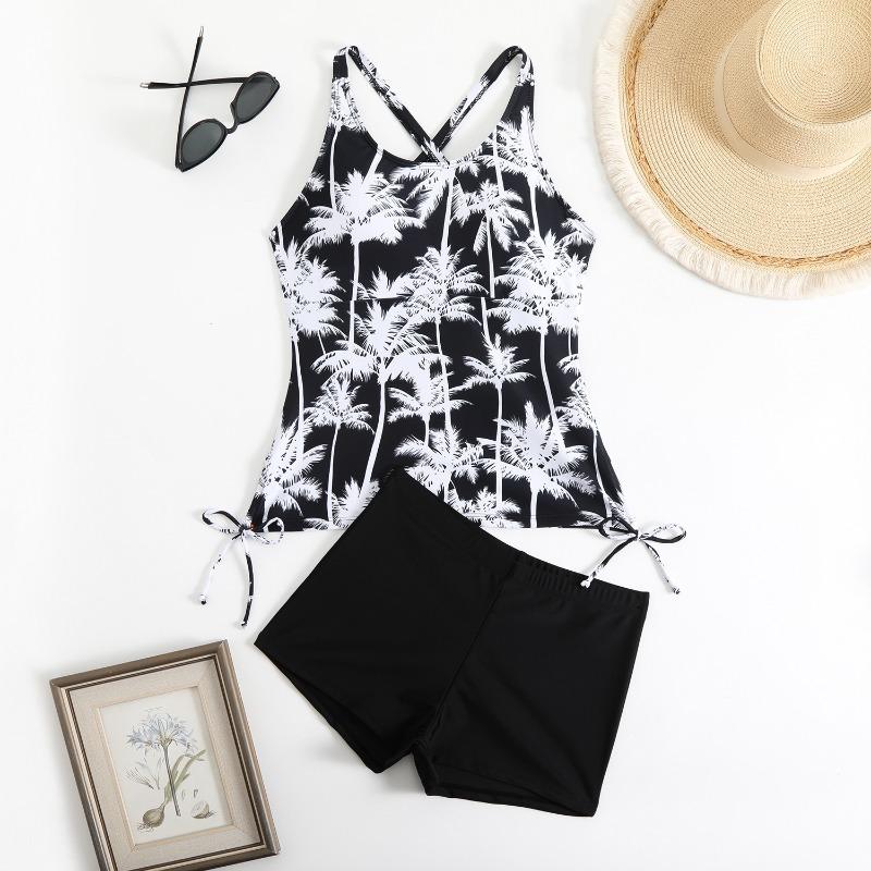 Bikini da Donna con Stampa Copri Pancia ad Angolo Piatto e Vento Festivo Sottile Tankini Costume da Bagno Diviso Europeo e Americano Donna