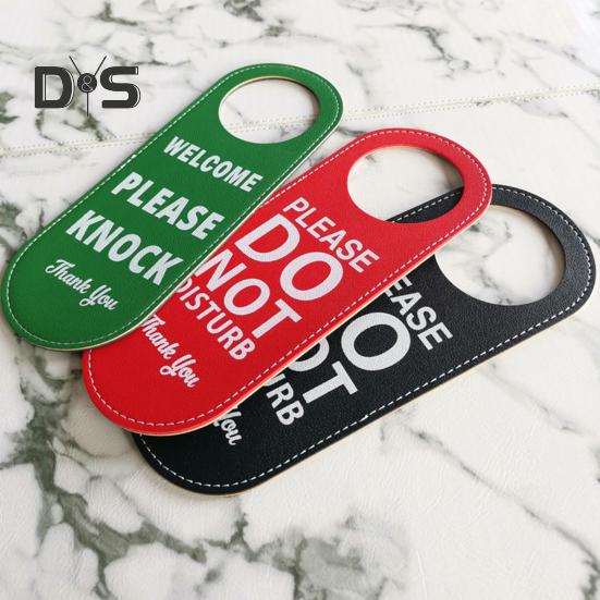 Do Not Disturb Door Hanger Double-sided Faux Leather Welcome Please Knock Home Office Door Handle Sign Hanging Decoration Ornament