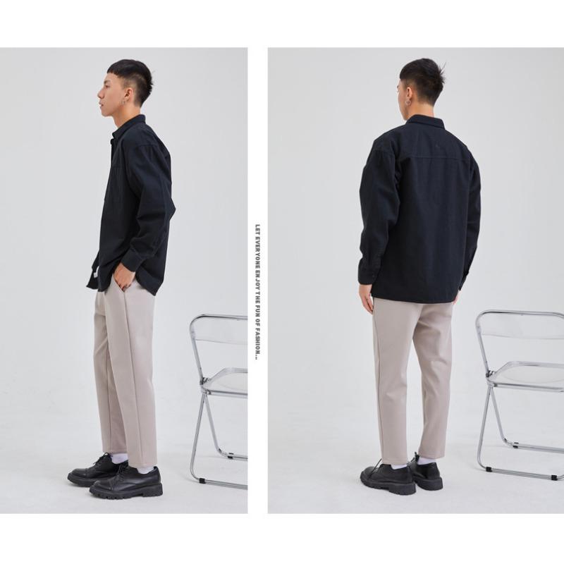 Japanese Pure Cotton Solid Long-sleeved Shirt Casual Loose Pocket Work Shirt Men's Clothing